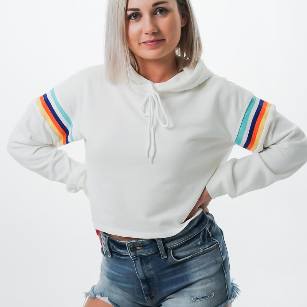Cropped White & Rainbow Hoodie